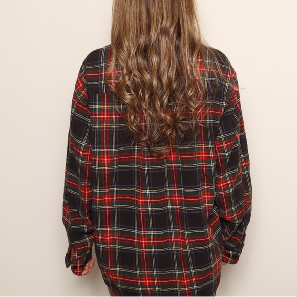 Vintage Lands End Super Cozy Multi Color Plaid Flannel Button-Up Shirt - Picture 3 of 5